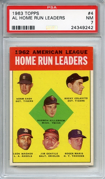 1963 Topps 4 AL Home Run Leaders Killebrew Maris PSA NM 7