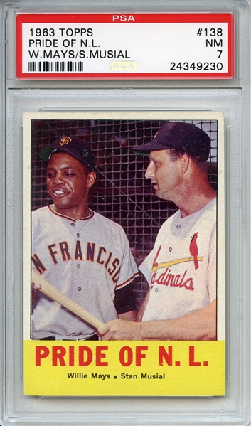 1963 Topps 138 Pride of NL Mays & Musial PSA NM 7