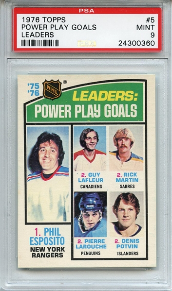 1976 Topps 5 Power Plays Goals Leaders Esposito PSA MINT 9