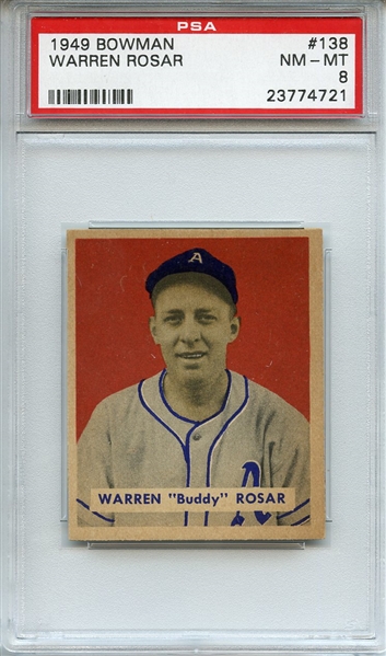 1949 Bowman 138 Warren Rosar PSA NM-MT 8