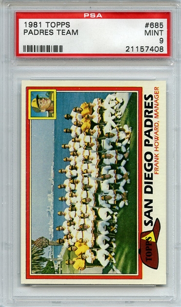 1981 Topps 685 San Diego Padres Team PSA MINT 9