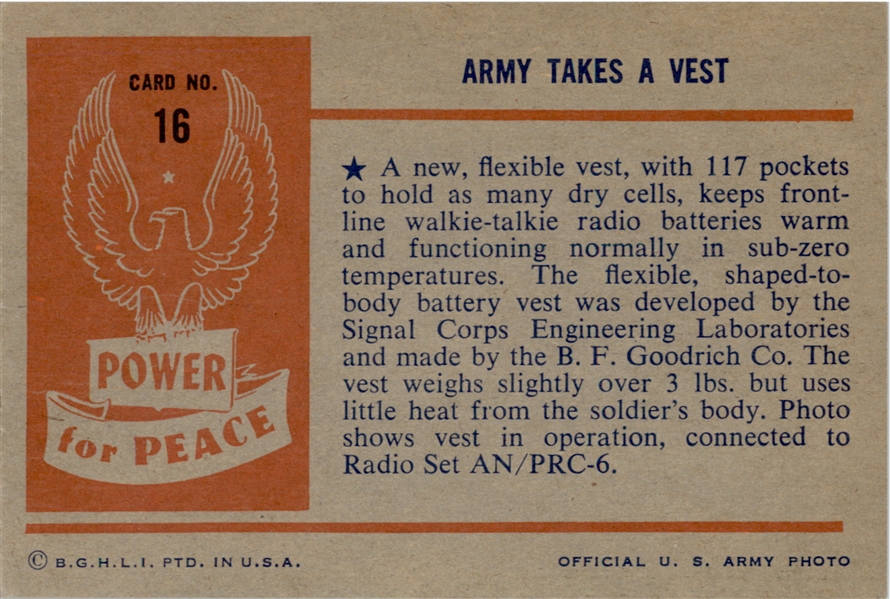 1954 Bowman Power for Peace 16 Army Takes a Vest NM #D293885