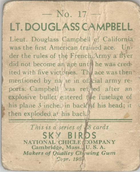 1933 National Chicle Sky Birds 17 Lt Douglass Campbell POOR #D295553
