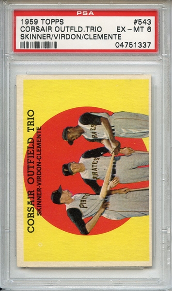 1959 Topps 543 Corsair Outfield Clemente PSA EX-MT 6