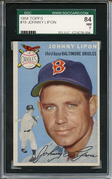 1954 Topps 19 Johnny Lipon SGC NM 84 / 7