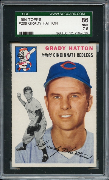 1954 Topps 208 Grady Hatton SGC+ 86 / 7.5