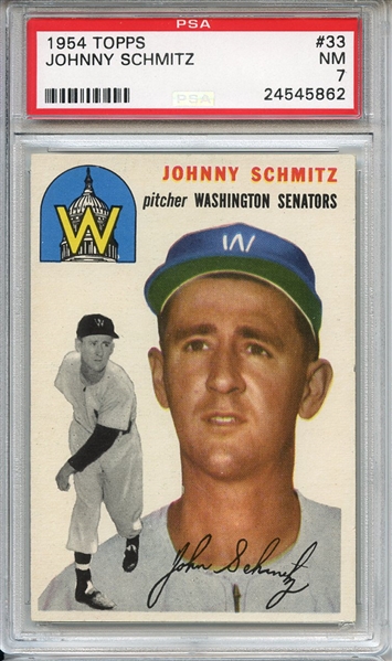 1954 Topps 33 Johnny Schmitz PSA NM 7