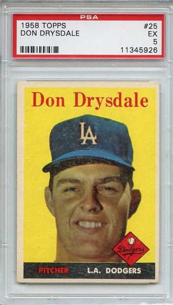 1958 Topps 25 Don Drysdale PSA EX 5