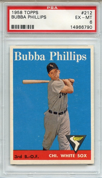 1958 Topps 212 Bubba Phillips PSA EX-MT 6