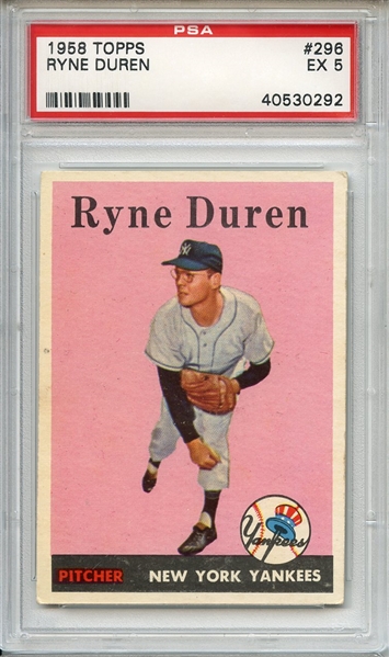 1958 Topps 296 Ryne Duren PSA EX 5