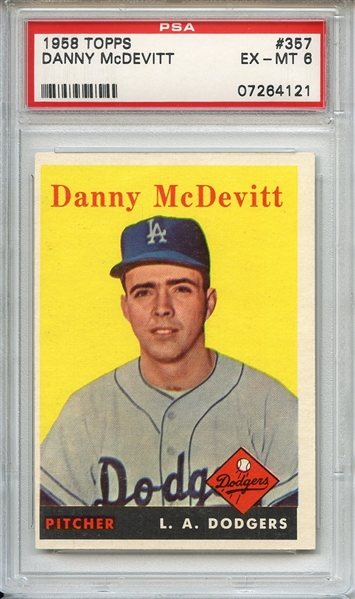 1958 Topps 357 Danny McDevitt PSA EX-MT 6
