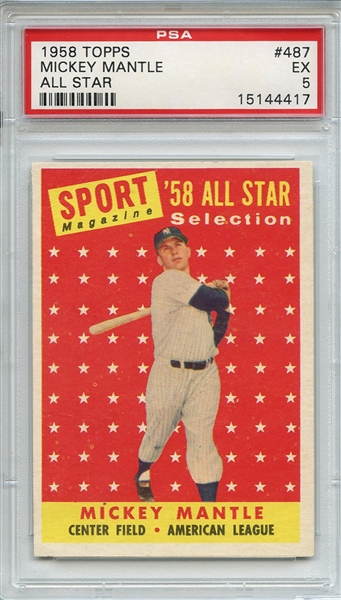 1958 Topps 487 Mickey Mantle All Star PSA EX 5