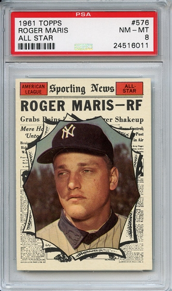 1961 Topps 576 Roger Maris All Star PSA NM-MT 8
