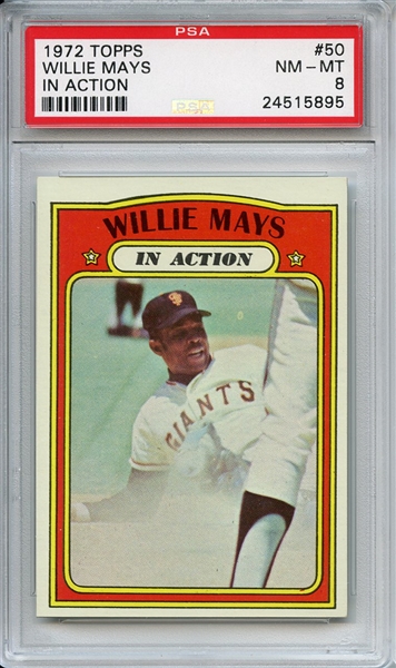 1972 Topps 50 Willie Mays In Action PSA NM-MT 8
