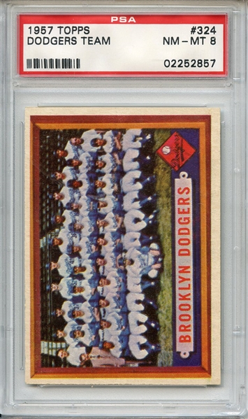 1957 Topps 324 Brooklyn Dodgers Team PSA NM-MT 8