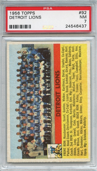 1956 Topps 92 Detroit Lions Team PSA NM 7