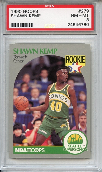 1990 Hoops 279 Shawn Kemp RC PSA NM-MT 8
