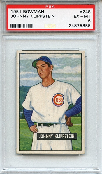 1951 Bowman 248 Johnny Klippstein PSA EX-MT 6
