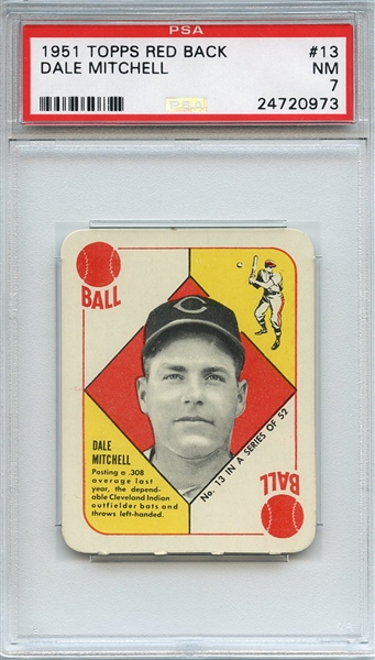 1951 Topps Red Back 13 Dale Mitchell PSA NM 7