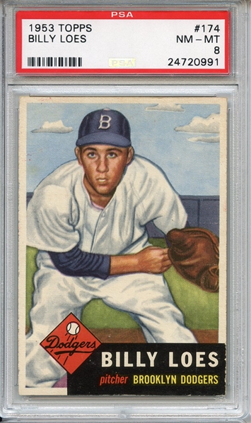 1953 Topps 174 Billy Loes PSA NM-MT 8