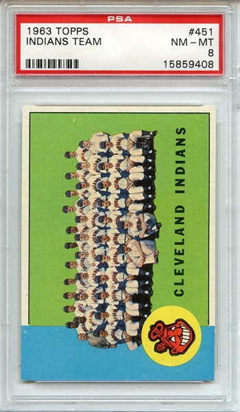 1963 Topps 451 Cleveland Indians Team PSA NM-MT 8