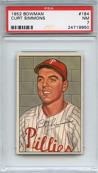 1952 Bowman 184 Curt Simmons PSA NM 7