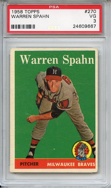 1958 Topps 270 Warren Spahn PSA VG 3