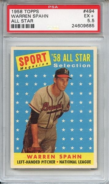 1958 Topps 494 Warren Spahn All Star PSA EX+ 5.5