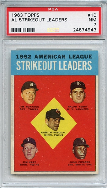 1963 Topps 10 AL Strikeout Leaders Bunning PSA NM 7