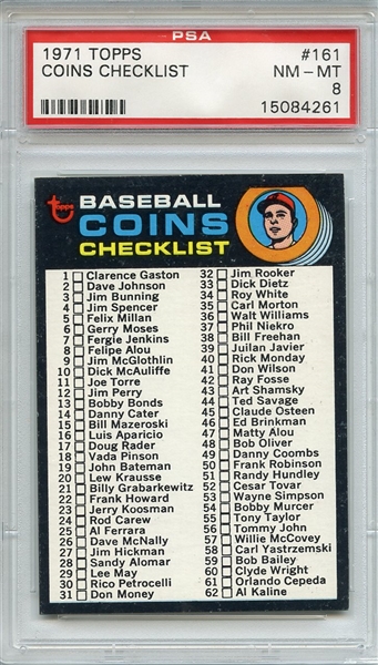 1971 Topps 161 Coins Checklist PSA NM-MT 8