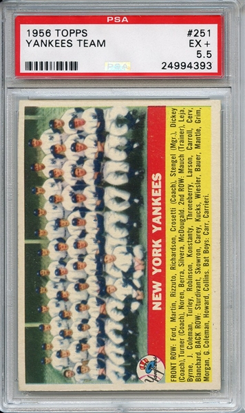 1956 Topps 251 New York Yankees Team PSA EX+ 5.5