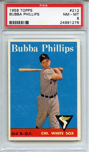 1958 Topps 212 Bubba Phillips PSA NM-MT 8