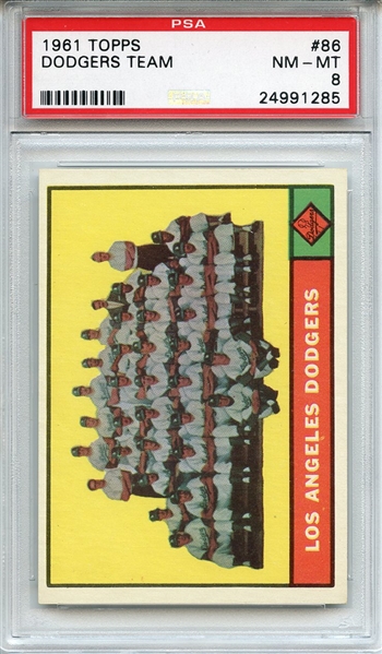 1961 Topps 86 Los Angeles Dodgers Team PSA NM-MT 8