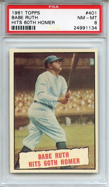 1961 Topps 401 Babe Ruth Hits 60 Homer PSA NM-MT 8