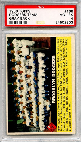 1956 Topps 166 Brooklyn Dodgers Team PSA VG-EX 4