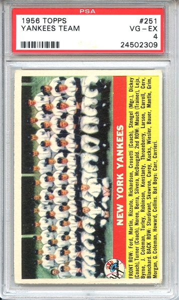 1956 Topps 251 New York Yankees Team PSA VG-EX 4