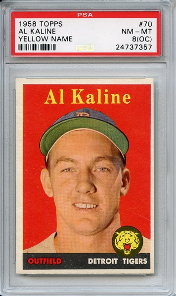 1958 Topps 70 Al Kaline Yellow Name PSA NM-MT 8 (OC)