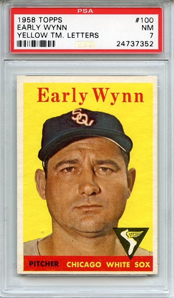 1958 Topps 100 Early Wynn Yellow Team Letters PSA NM 7