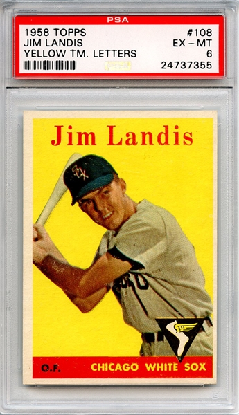1958 Topps 108 Jim Landis Yellow Team Letters PSA EX-MT 6