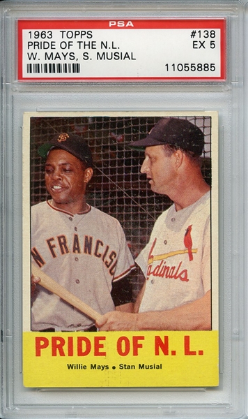 1963 Topps 138 Pride of NL Mays Musial PSA EX 5