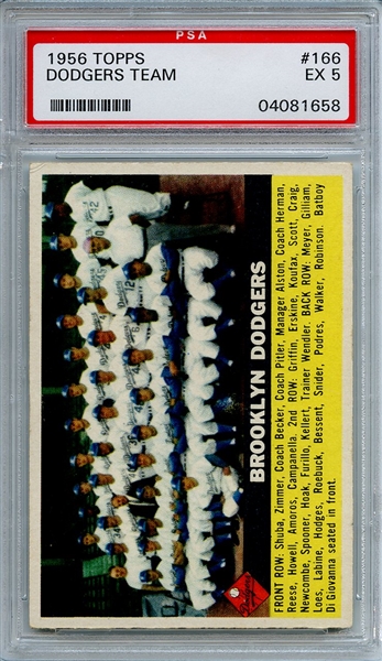1956 Topps 166 Brooklyn Dodgers Gray Back Team PSA EX 5