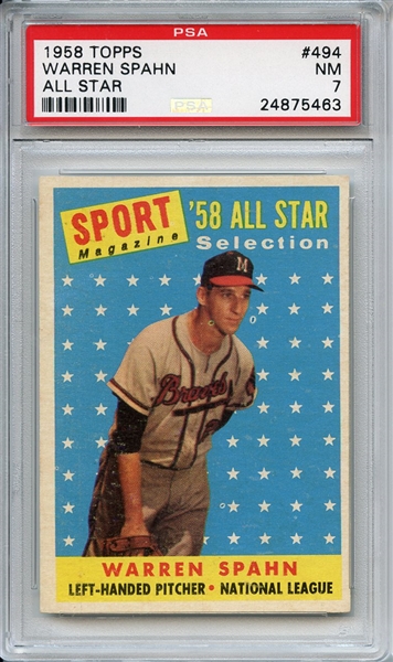 1958 Topps 494 Warren Spahn All Star PSA NM 7