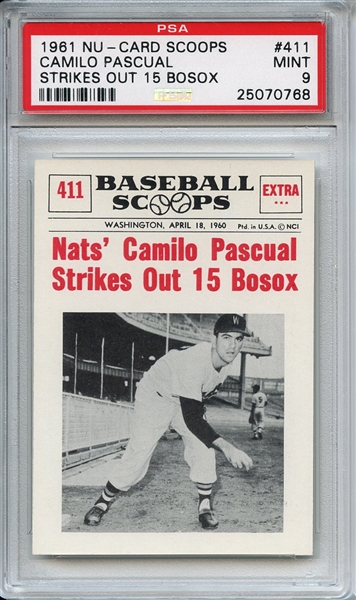 1961 Nu-Card Scoops 411 Camilo Pascual PSA MINT 9