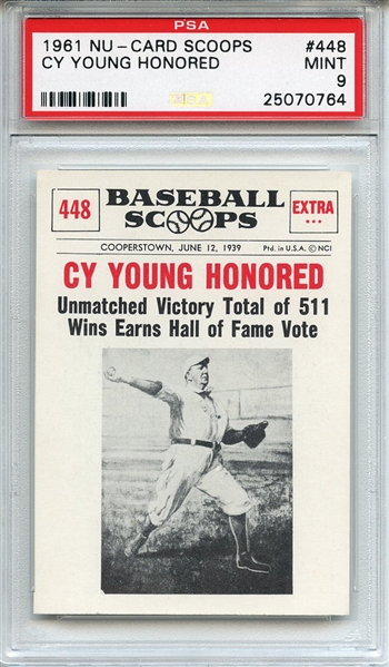 1961 Nu-Card Scoops 448 Cy Young PSA MINT 9