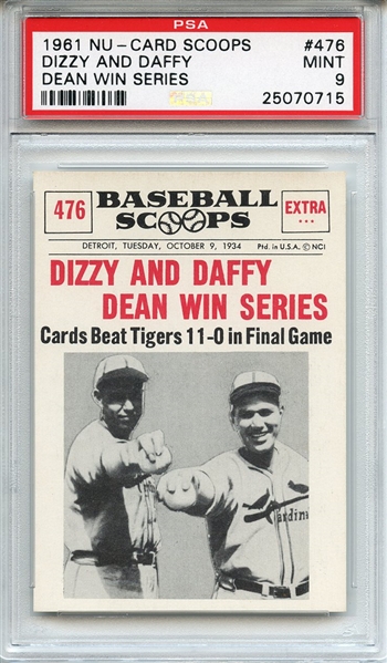 1961 Nu-Card Scoops 476 Dizzy and Daffy Dean PSA MINT 9