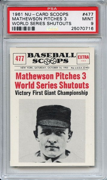 1961 Nu-Card Scoops 477 Christey Mathewson PSA MINT 9