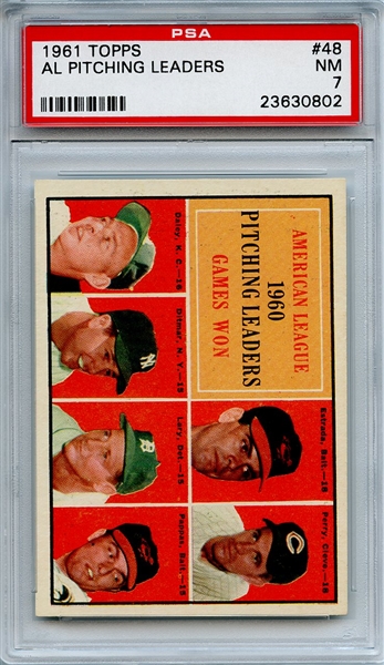 1961 Topps 48 AL Pitching Leaders PSA NM 7