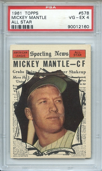 1961 Topps 578 Mickey Mantle All Star PSA VG-EX 4