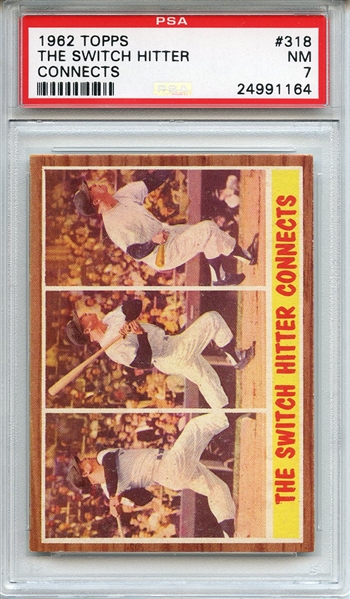 1962 Topps 318 Switch Hitter Connects Mickey Mantle PSA NM 7