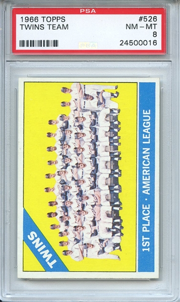 1966 Topps 526 Minnesota Twins Team PSA NM-MT 8